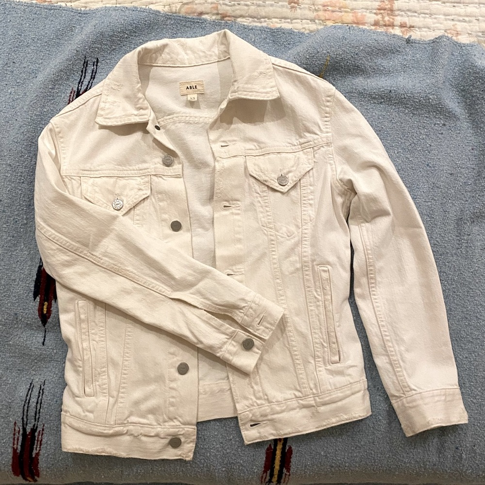 white denim jacket, lightly distressed